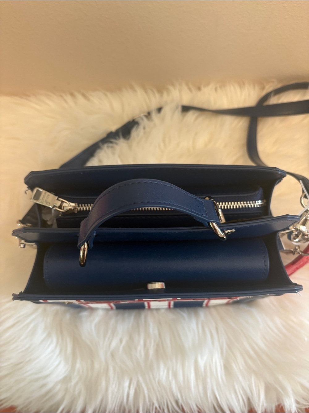 Steve Madden Red, White & Blue Top-Handle Bag Bevlynn Stripe Satchel W/ Star βοΈ - Picture 8 of 13